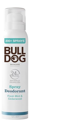 BULLDOG SKINCARE, deodorante uomo spray, menta e legno di cedro, 125 ml | Deodorante spray uomo 24 ore di fragranza rinfrescante e persistente a base di menta fresca e legno di cedro, vegano