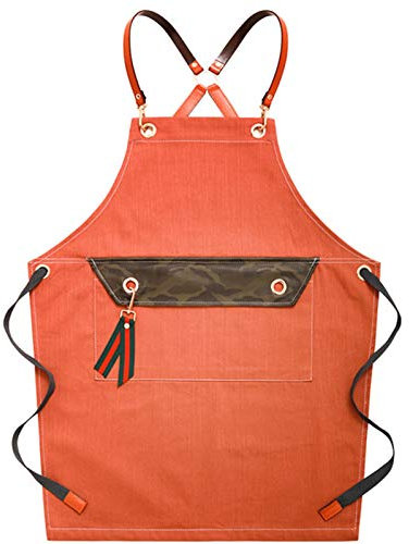 Arbeitsschürze mit Taschen, Unisex wasserdichte Arbeitsschürze aus Segeltuch, Tischlerschürze mit Werkzeugtasche for Werkstatt, Küche, Garten (Farbe: Blau, Größe: X-Large) ( Color : Orange , Size : X-