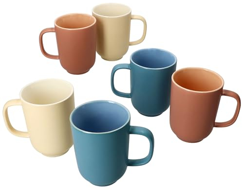 Ritzenhoff & Breker Jasper 6er Set Kaffeebecher Trio I 250ml, H 10,4cm I Steingut-Becher mit Henkel für 6 Personen I Tassen für Tee, Kakao, Latte Macchiato & Co I Kaffee-Geschirr