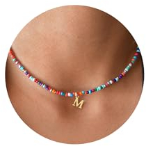 TINGN Geschenke für Mädchen Weihnachten - Bunte Perlenkette Damen Kette mit Buchstaben M Boho Kette für Teenager Schmuck, Geburtstagsgeschenk Weihnachtsgeschenke für Mädchen 10 11 12 13 14 Jahre