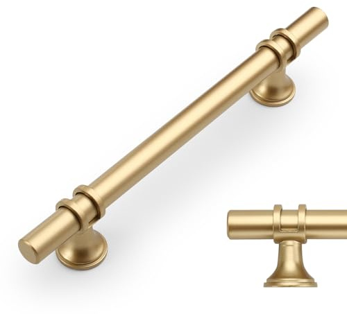 Amerdeco 10 Stück Möbelgriffe Gold, 128mm Lochabstand, Schrankgriffe, Küchengriffe, Schubladengriffe für Küchenschränke und Kleiderschränke UK0002