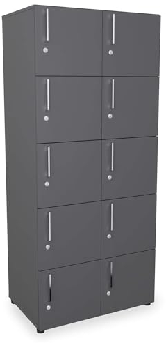 Eigentlich Holzspind 8 oder 10 Schließfächer, Garderobenschrank versch. Farben mit Vorhänge- o. Zylinderschloss, Wertsachenspind für Umkleide, Mitarbeiterspind (10 Fächer, Zylinderschloss, Anthrazit)