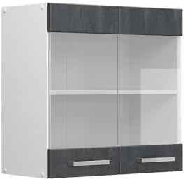 Vicco Küchenglasschrank R-Line, Schwarz Beton, 60 cm | 2 Türen · 1 Einlegeboden · Tiefe – 31 cm · ✓ Frei kombinierbar · ✓ Alles im Blick