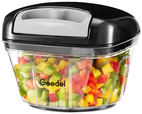 Geedel Manual Food Chopper, 500ML Onion Vegetable Hand Chopper Pull String | Veg Cutter Salad Garlic Chopper, 3 Stainless Steel Blades, Fast Chopping, Smooth Pull-Cord, Non-Slip, Dishwasher Safe, No BPA
