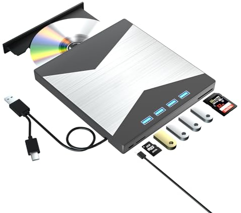 Unità Blu Ray esterne, masterizzatore Blu Ray portatile 4K USB 3.0 Type-C UHD BD Player con porta SD/TF, masterizzatore CD/DVD R/W 3D Blu Ray, unità Blu Ray esterna 4K compatibile con computer