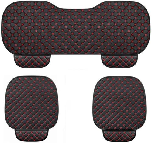 Greenfields 3pc Universal Car Seat Covers for Front and Rear - PU Leather Cover Seat with Seat Bottom Cushion and Pockets - Seat Protector Non Slip Fits 90% of Vehicles (Black/Red)