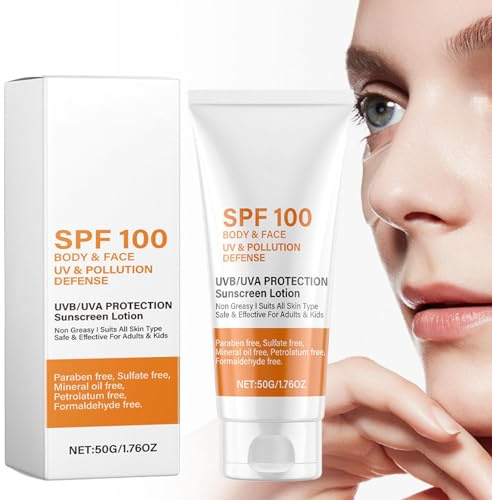 Crema solare SPF 100, lozione solare con protezione UVA/UVB, protezione solare anti-invecchiamento per viso e corpo, non grassa, impermeabile, per ogni tipo di pelle e ogni età