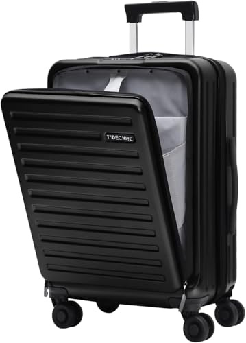 TydeCkare Handgepäck Koffer mit Laptoptasche mit Frontöffnung, 20 Zoll ABS+PC Leicht Hartschalenkoffer, TSA Schloss, Reißverschluss, 4 360°Schwenkrollen, 6 Farben (Schwarz/M/45L)
