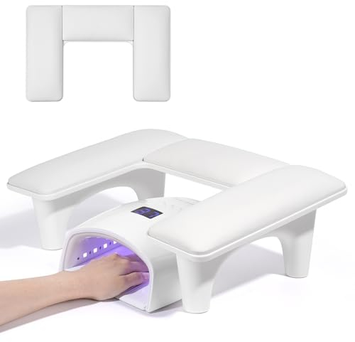 Yokilly Handauflage Nagelstudio für Nageltisch: U-förmige Nägel Armauflage für Nageldesign - PU Leder Nagel Wrist Rest mit Halterung für Salon Nageltechniker Maniküre (Weiß)