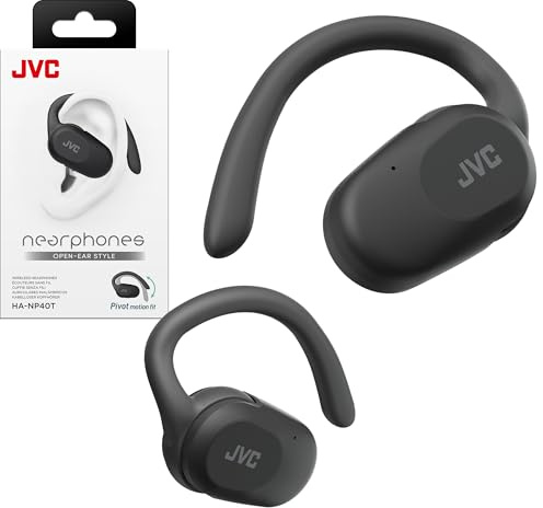 JVC Nearphones HANP40TB HANP40TB - Cuffie wireless con movimento pivot mecanismo, suono driver grande da 16 mm, uso singolo orecchio, BT 5.4, lunga durata della batteria (fino a 26 ore), HANP40TB