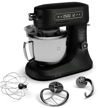 Klarstein Chiara 1600W Küchenmaschine – 5L Edelstahlschüssel, 12 Geschwindigkeiten, LCD-Touch-Display, Leise ≤72 dB, Spülmaschinenfestes Patisserie-Set, Aluminium-Druckgussgehäuse, Schwarz