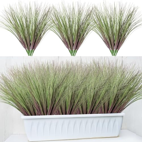 Ttranewsoo Kunstrasen, künstliche Grasstiele, Herbstblumen, künstliche Sträucher, Weizengras, Heimdekoration, künstliche Pflanzen, Ziergras, für den Außenbereich, 24 Stück, lila-grün