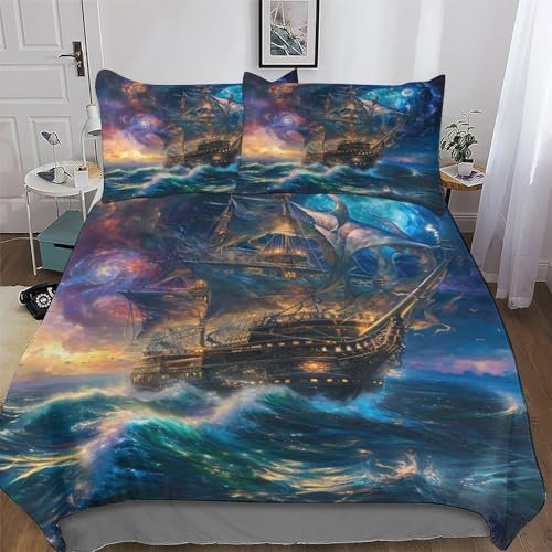 AAPZY Segelschiff Bettbezüge Mikrofaser Angenehme Bettwäsche 2 teilig - Weich & Bügelfrei Bettbezüge Mit Reißverschluss - Bettdeckenbezug Set Mit Kissenbezüge Single (135x200cm)
