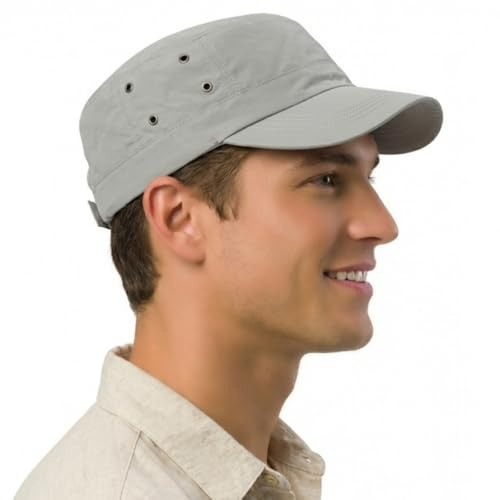 HIQIU Army Cap män sommar tunn militär keps snabbtorkande andningsbar militär mössa män justerbar sport armé kadett hatt, LJUSGRÅ, M-L