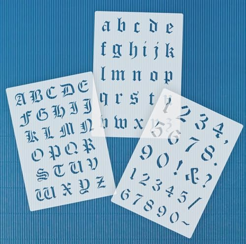 Schablonen Set 003 alte gotische Schrift, Buchstaben groß, klein und Zahlen