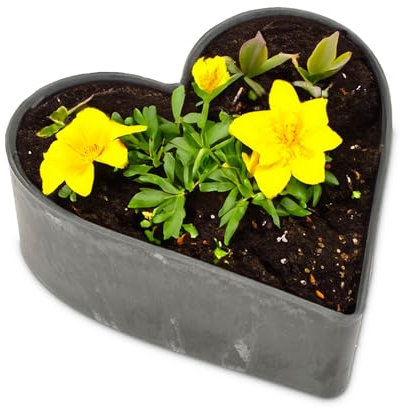 Pot de fleurs en forme de cœur vintage noir - 22 x 20 x 7,5 cm - Décoration funéraire - Résistant aux intempéries