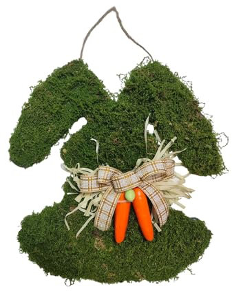 Belupai Osterkranz für Haustür, 15,7 Zoll Ostern Moos Hasenform Geformtes Kranz Ostern Gefocktes Hasen Moss Swag Spring Moss Green Flocken -Hänge -Girlande Willkommensschild für