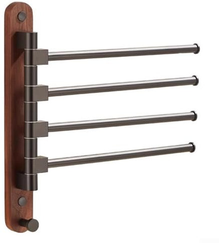 Zoegneer Handtuchstange mit Holz-Finish, Walnussholz, drehbar, mit mehreren Stangen, stanzfrei, Handtuchhalter, WC-Aufbewahrungsregal für Badezimmer (Nr. 3)