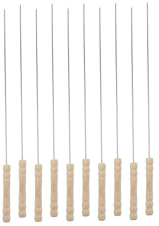Brochettes à Kebab Rondes et Bois 10 Pièces en Acier Inoxydable