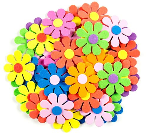 96PCS Pegatinas De Flores De Espuma, Flores Autoadhesivas, Flore Artesanales Coloridas, Pegatinas De Pared De Dibujos Animados 3D,Pegatina De flores para álbumes De Recortes, Decoración De Pizarr