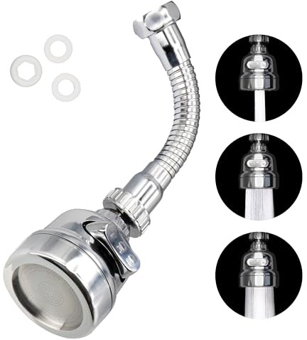 Aeratore Rubinetto Cucina con Snodo 360°, Rompigetto Antispruzzo e Risparmio Acqua, Prolunga Rubinetto con Adattatore Universale, Doccetta Lavandino per Cucina e Bagno