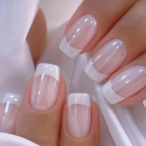 24 Unghie Finte Medie Adesive Stile Francese, con Kit di Applicazione e Adesivi in Gelatina, a Copertura Completa e Design Carino.