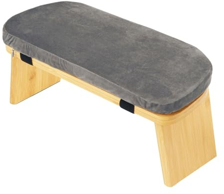 Wenoup Meditationsbank mit Kniehocker, Klappbare Kniebank Aus Holz mit Abnehmbarem Kissen, Ergonomische Gebetsbank, Meditationshocker, Grau