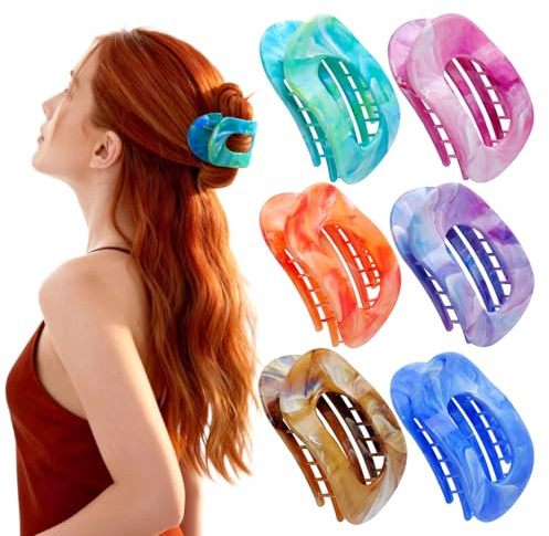 AgagaQx Entenschnabel Haarspangen Damen, 6 Stück Haarklemmen Groß, Haarklammer Flach Einzigartig, Schnabel Haarspange Rutschfest, Elegant Flat Claw Clip, Haarspange Flach Stabil für Dickes Dünnes Haar