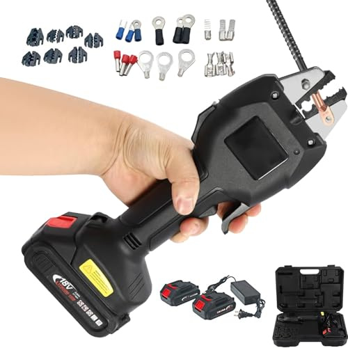 Kit di crimpatura elettrica, 3,0 Ah, crimpatrice per capicorda a batteria, con 7 stampi per connettori preisolati e non isolati, include 2 batterie