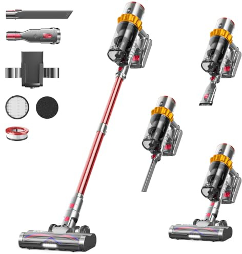 Cordless Vacuum Cleaner 48Kpa/580W/60Min, Rechargeable Wall-Mounted/1.5L Vacuum Cleaners for Home, Anti-Tangle Self-Standing Vacuum with Touch Screen, Upright Vacuums for Pet/Hardwood Floor/Carpet/Car