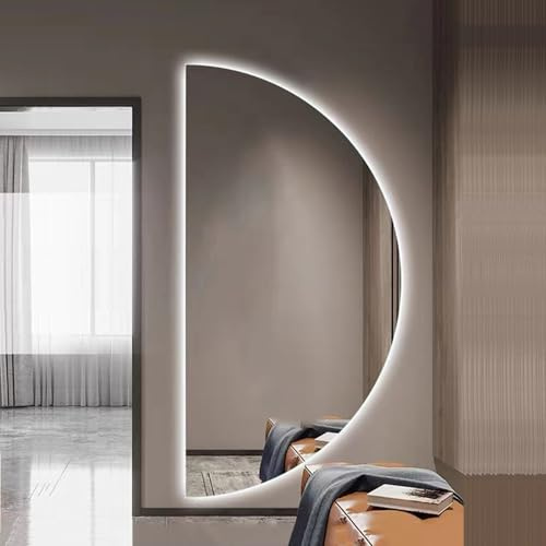 ZYBOWAYL 80cm Specchi Decorativi a Mezzaluna Senza Cornice, 100cm Specchio da Bagno Anti-Appannamento, 120cm Specchio da Trucco 3 Colori Dimmerabile(Left Cut,50x100cm/20x40in)