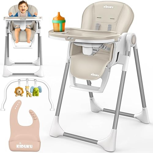 KIDUKU® Hochstuhl Baby 3in1 mit Neugeborenenaufsatz + Lätzchen, Spielbogen & Tisch | Kinderhochstuhl klappbar mit Liegefunktion | Kombihochstuhl höhenverstellbar | Babystuhl mitwachsend 0-36 Monate