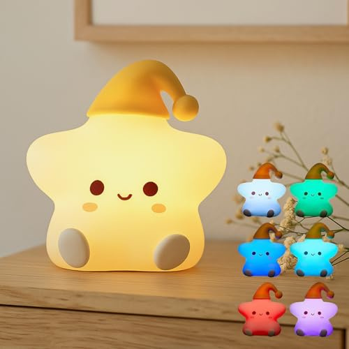Ferakum LED Nachtlicht für Kinder, Nachtlicht Süße Silikon Lampe Dimmbar, Wiederaufladbare Schutzstern Nachtlampe Kinder, Tragbaren Led Night Light Dekor Geschenke für Frau, Mädchen, Freunde (Farbe)