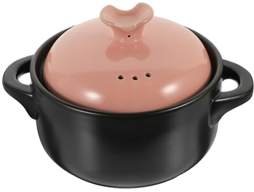 Hohopeti Pentola in Ceramica Resistente al Calore 2500ml con Doppie Orecchie Rosa per Zuppe e Stufati, Casseruola per Cucina a Fuoco Diretto, Utensili da Cucina per 2-5 Persone, per Pranzi