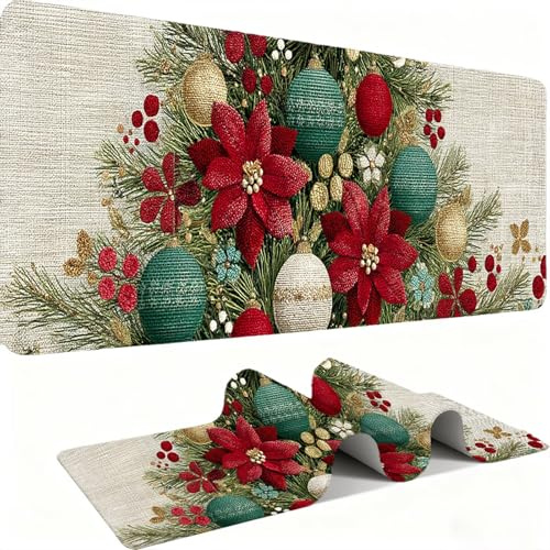 Tapis de Souris 600x300mm Tapis Souris Gamer, Mousepad de Bureau Ultra Mince Base en Caoutchouc Antidérapante Lavable Vitesse et précision Améliorées pour PC, Ordinateur, Travail-Fleurs De Noël C0P406