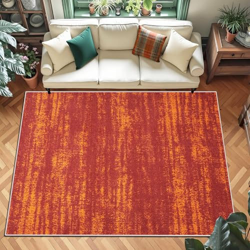 WAWFONG Wohnzimmerteppich, Kurzflor Teppiche Wohnzimmer Rot 120 x 130 cm Rutschfester Küchenteppich Waschbarer & Anti-Rutsch Modern Teppich für Schlafzimmer, Kinderzimmer, Bettvorleger Matte