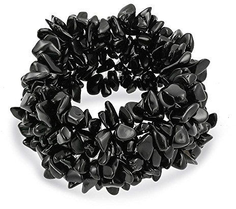 Bling Jewelry Schwarzer Onyx Chip Stein Breite Chunky Cluster Multi Strand Stretch Statement Armband Für Frauen