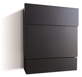 Radius Design Briefkasten Letterman 5 schwarz (RAL 9005) mit Zeitungsfach und verdecktem Schloss, moderner Wandbriefkasten mit Zeitungsrolle, Marken-Postkasten Letterman V: minimalistisch, edel