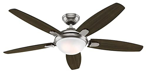HUNTER FAN Deckenventilator Contempo 132 cm, Beleuchtung & Fernbedienung, Nickel Gebürstet, 5 umkehrbare Flügel in Nussbaum Dunkel & englischer Kirsche, optimal für Sommer oder Winter, Modell 50612