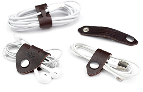 Pack & Smooch Kabel Organizer Set Leder Dunkelbraun Handmade | Pflanzlich gegerbtes Leder | 4er Set | Made in Germany