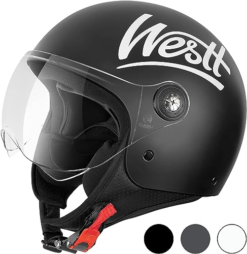 Westt Jethelm Motorradhelm mit Visier ECE 22.06 Zertifiziert Roller Helm für Damen und Herren Mopedhelm Ideal für Motoroller, Moped, Scooter, Mofa usw