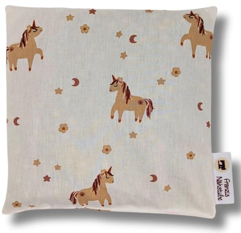 Franzis Nähstube 20x20cm Dinkelkissen Einhorn in 100% Baumwolle I Körnerkissen Dinkel 20x20 für Mikrowelle I Wärmekissen, Dinkelkernkissen, Nackenwärmekissen