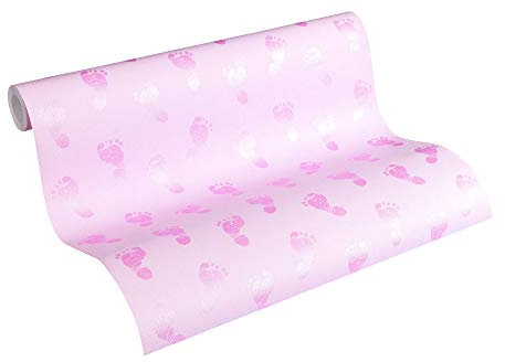 A.S. Création PVC-freie Vliestapete Little Stars Tapete mit niedlichen Baby Füßen 10,05 m x 0,53 m metallic rosa Made in Germany 358633 35863-3