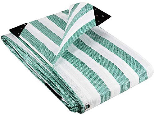 GroundMaster 170gsm Green/White Heavy Duty Striped Tarpaulins - Waterproof Versatile Outdoor Market Stall Sheet Cover (4.5m x 6m)