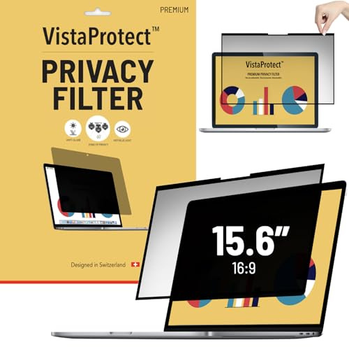 VistaProtect - Filtre de Confidentialité & Filtre Anti-Lumière Bleu Premium. Film de Protection 2-en-1 pour Écran d’Ordinateur Portable (15.6” Pouces - Écran Plat en Verre Bord à Bord)