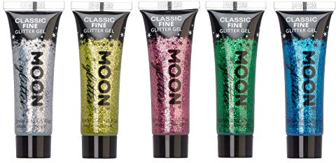 Moon Glitter - Gel mit klassischem feinem Glitter - 12ml - Set mit 5 Farben - Glitzer Gesichtsfarbe