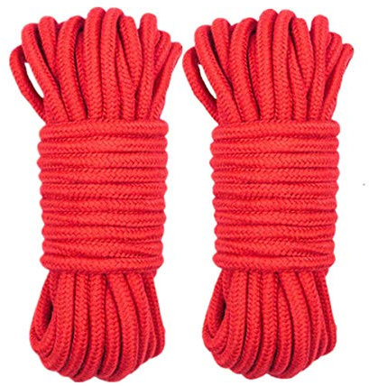 LVE - Confezione da 2 corde multiuso da 10 m, 8 mm, in morbido cotone spesso intrecciato, colore: rosso