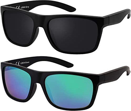 La Optica B.L.M. Herrsolglasögon UV400 sport – enkel/dubbelpack, Dubbelpack svart matt (glas: 1 x grå, 1 x grön speglad), M