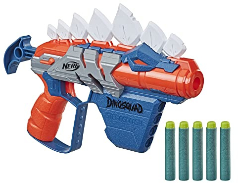 NERF DinoSquad Stegosmash Dart Blaster, 4-Dart Storage, Pull-Back Priming Handle, 5 Official Darts, Dinosaur Design, Stegosaurus Spikes