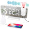 Despertador de Proyección Reloj Digital LED con Cargador Puerto USB Alarma Dual Radio FM, Temperatura Humedad 12/24H, Volumen Ajustable Brillo, Blanco